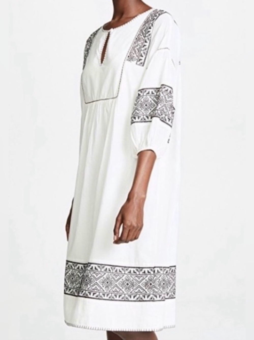 THE GREAT. Lovely Embroidered Cotton Gauze Dress Size S White Boho Midi